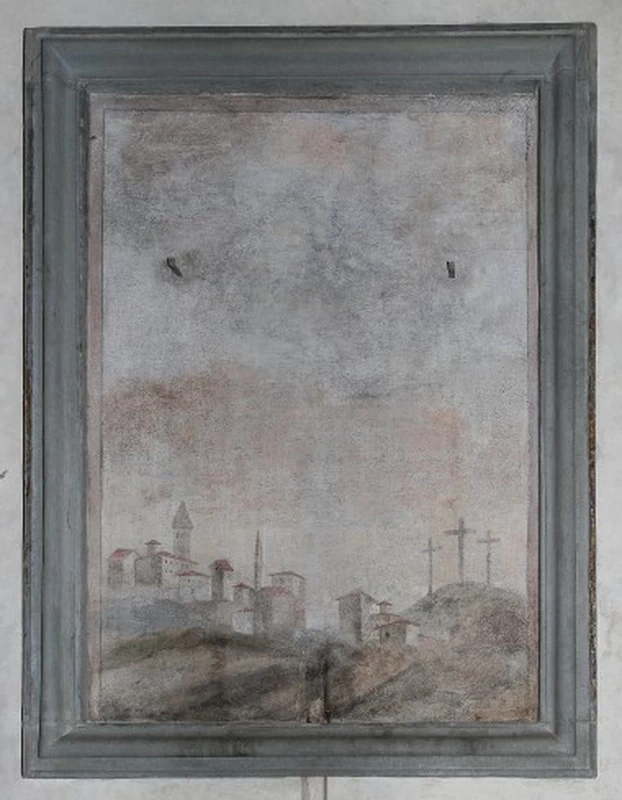 Veduta con Gerusalemme e croci sul monte Calvario